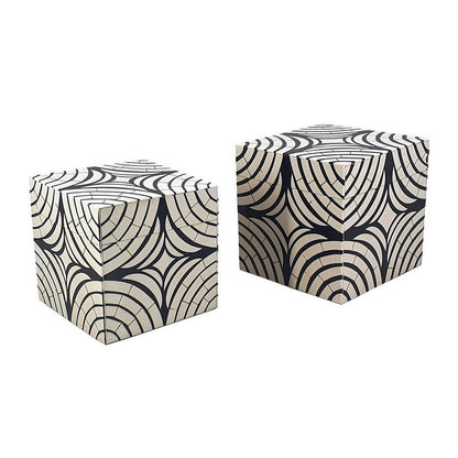 8, 7 Inch Storage Box Set of 2, Wood Frame, Black and White Trellis - View 2
