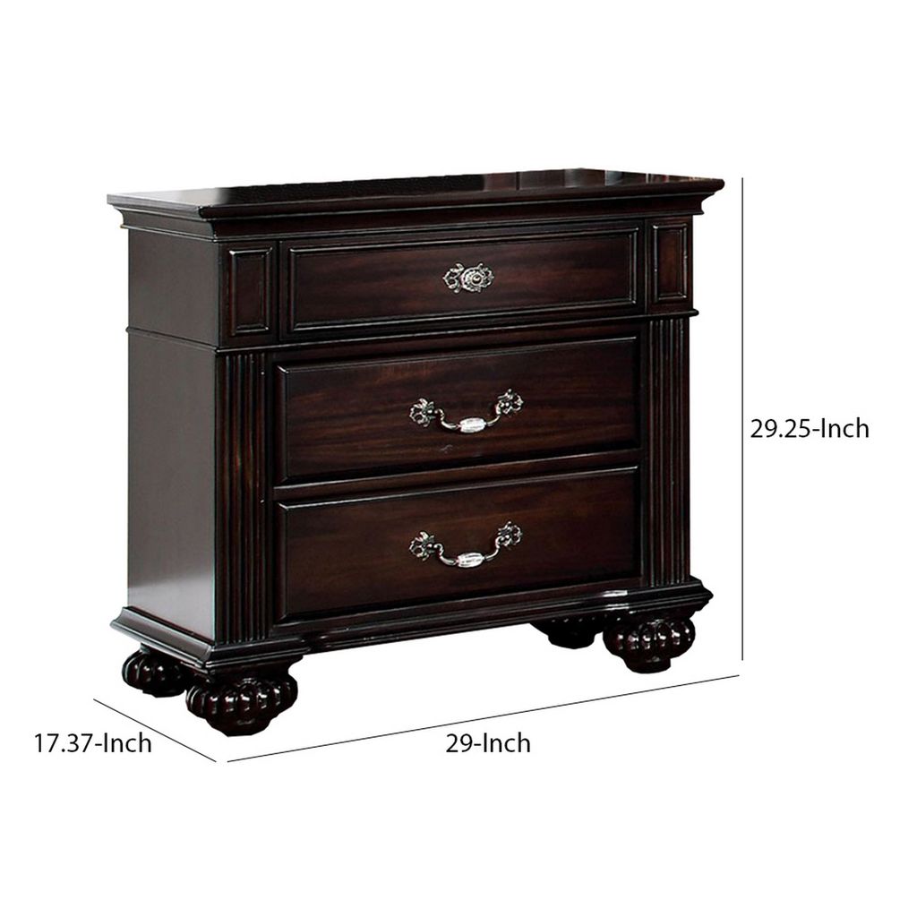 Syracuse Traditional Style Beautiful Nightstand, Dark Walnut - View 6