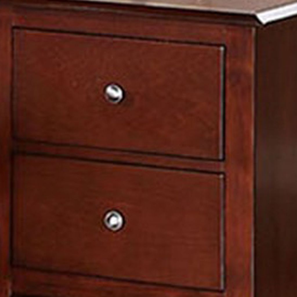 25 Inches 2 Drawer Wooden Nightstand with Metal Pulls, Brown - View 4