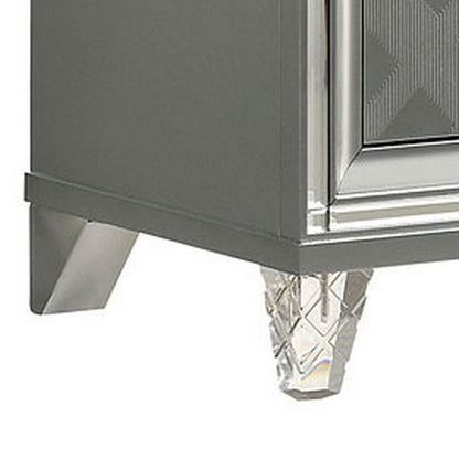 Nightstand with Embossed Pattern and Acrylic Legs, Gray - View 5