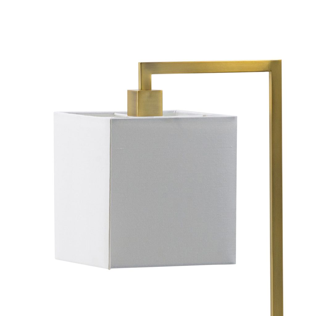 25 Inch Modern Geometric Table Lamp, Square Shade, White Marble Base, Gold - View 2