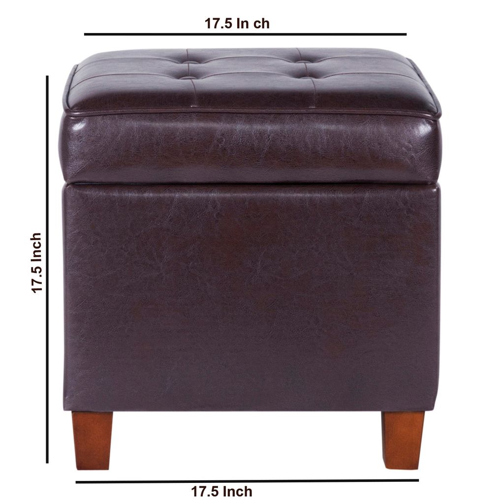 Square Shape Leatherette Upholstered Wooden Ottoman with Tufted Lift Off Lid Storage, Brown - View 6