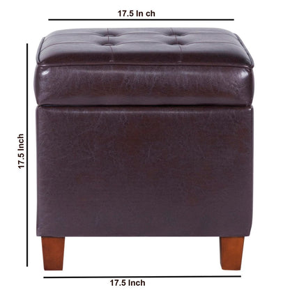 Square Shape Leatherette Upholstered Wooden Ottoman with Tufted Lift Off Lid Storage, Brown - View 6