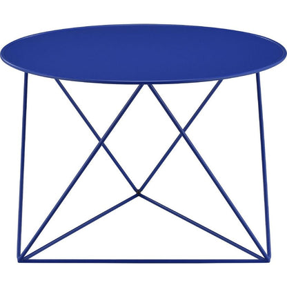 Accent Table with Open Geometric Base and Round Top, Blue - View 3