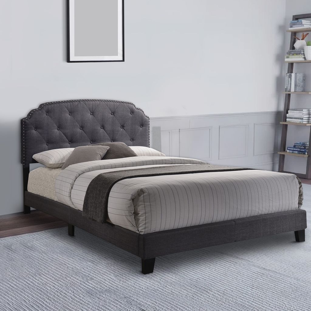 Modern Queen Bed, Gray Fabric - View 6