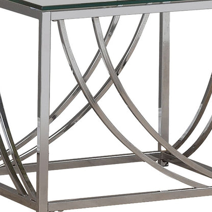 Tempered Glass Top End Table with Metal Tubular Legs, Chrome and Clear - View 3