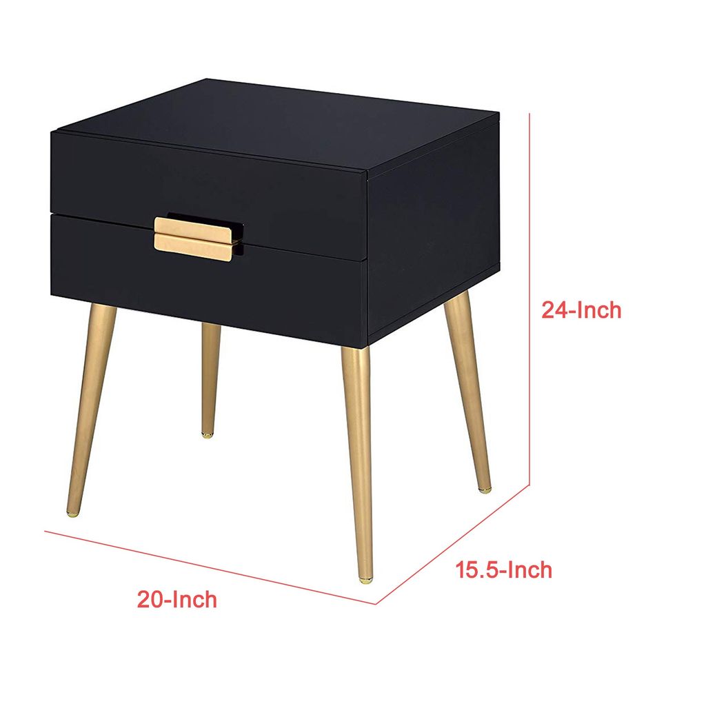 Denvor Square End Table with Drawers, Black & Gold - View 6
