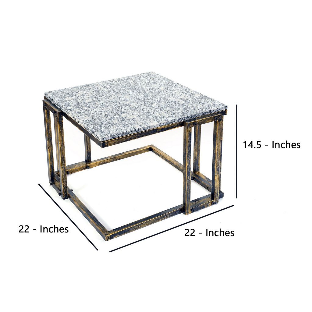22 Inch Granite Top Plant Stand, Cast Iron Frame, Gray, Black, Gold - View 6