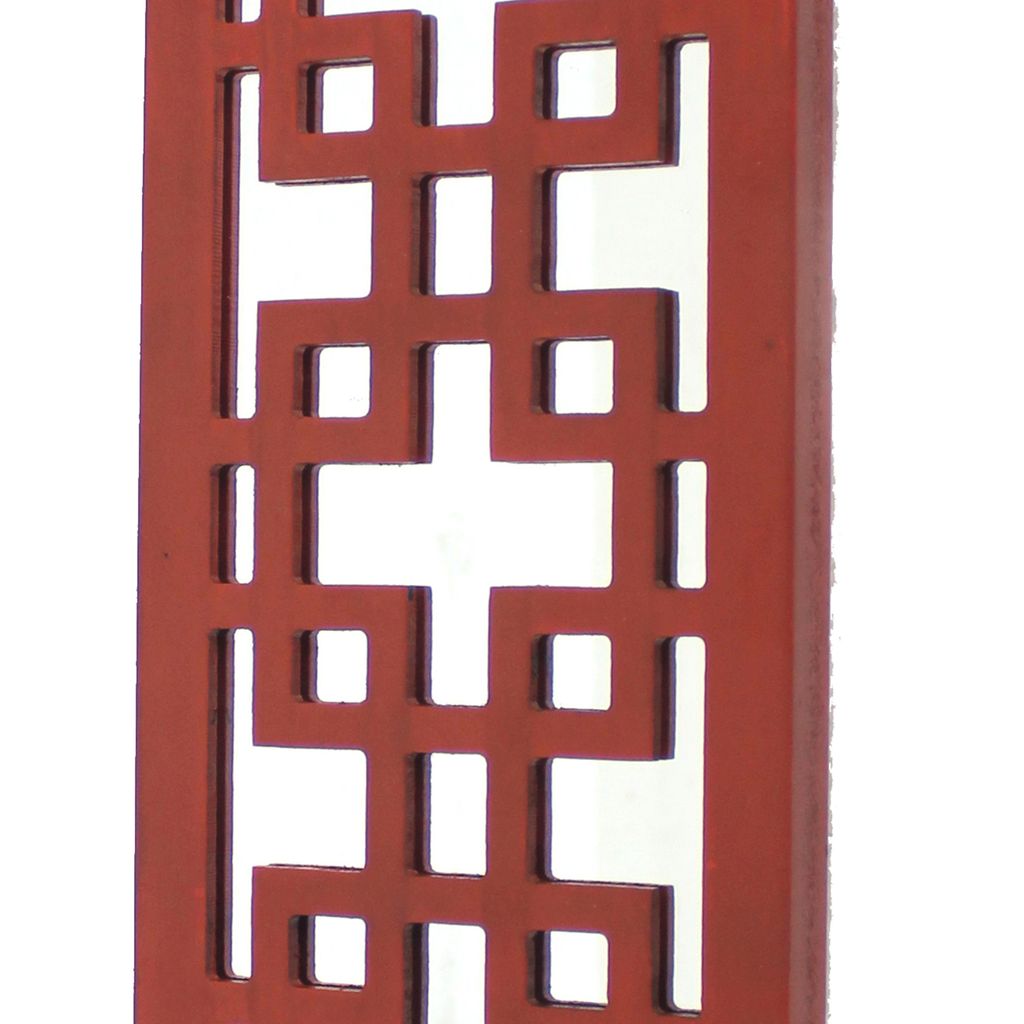 Lattice Design Wooden Frame Candle Holder Set of 2 with Mirror Insert, Red - View 4