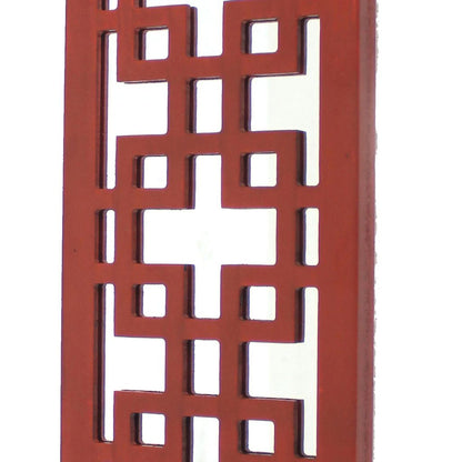 Lattice Design Wooden Frame Candle Holder Set of 2 with Mirror Insert, Red - View 4