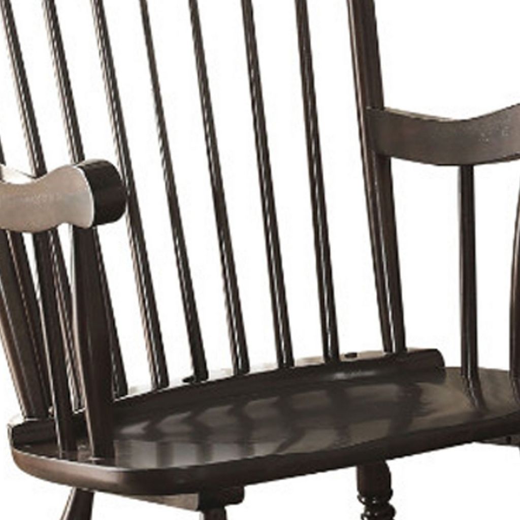 Traditional Style Wooden Rocking Chair with Contoured Seat, Black - View 4