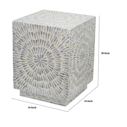 18 Inch Modern Capiz Accent Table Stool, Square, Gray Starburst Pattern - View 5