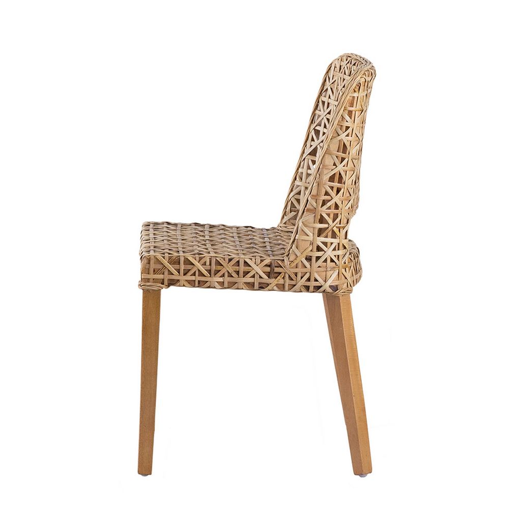 21 Inch Dining Side Chair, Woven Rattan Backrest, Wood Frame, Natural Brown - View 3