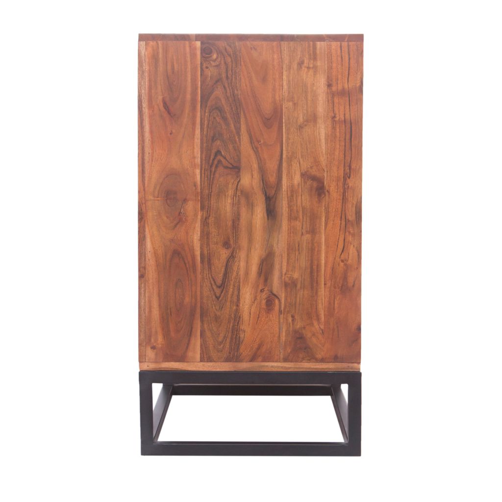 Modern Acacia Wood Dresser or Display Unit With Metal Base, Walnut Brown and Black - View 6