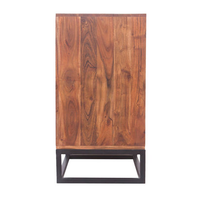 Modern Acacia Wood Dresser or Display Unit With Metal Base, Walnut Brown and Black - View 6