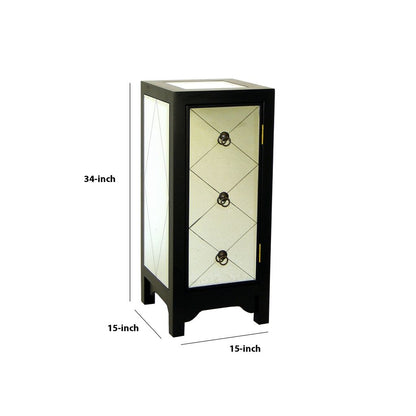 34 Inch Wood and Mirror Storage Chest with 1 Door, Black - View 6