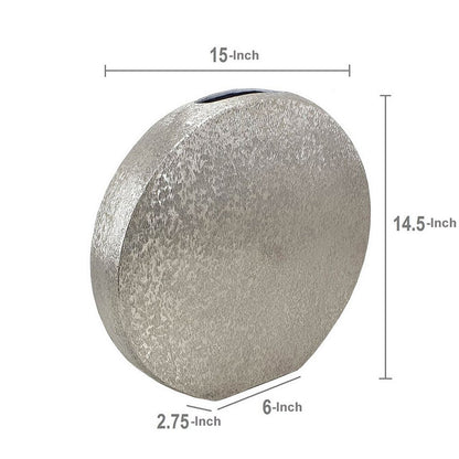 15 Inch Modern Decorative Vase, Round, Silver Finished Aluminum Frame - View 5