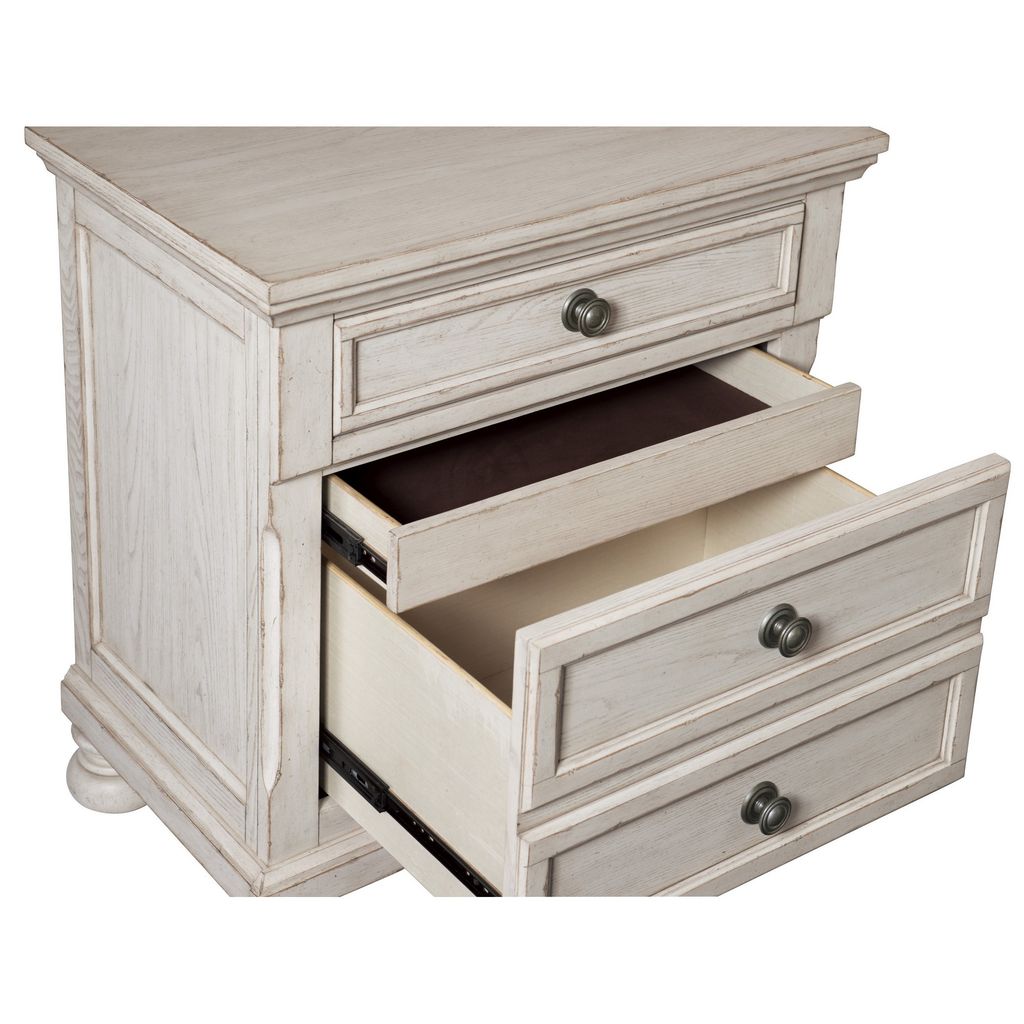 Cottage 2 Drawer Nightstand with Molded Details and Bun feet, Antique White - View 4