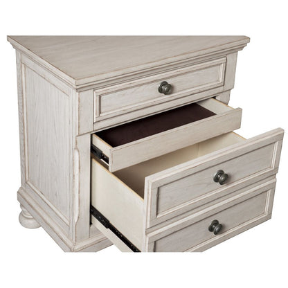 Cottage 2 Drawer Nightstand with Molded Details and Bun feet, Antique White - View 4