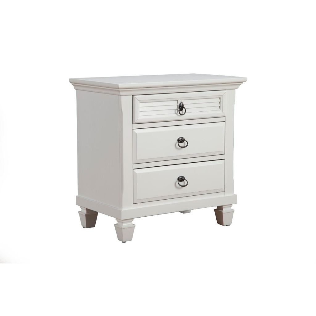 Pine Wood 3 Drawer Nightstand in White - View 2