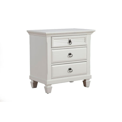 Pine Wood 3 Drawer Nightstand in White - View 2