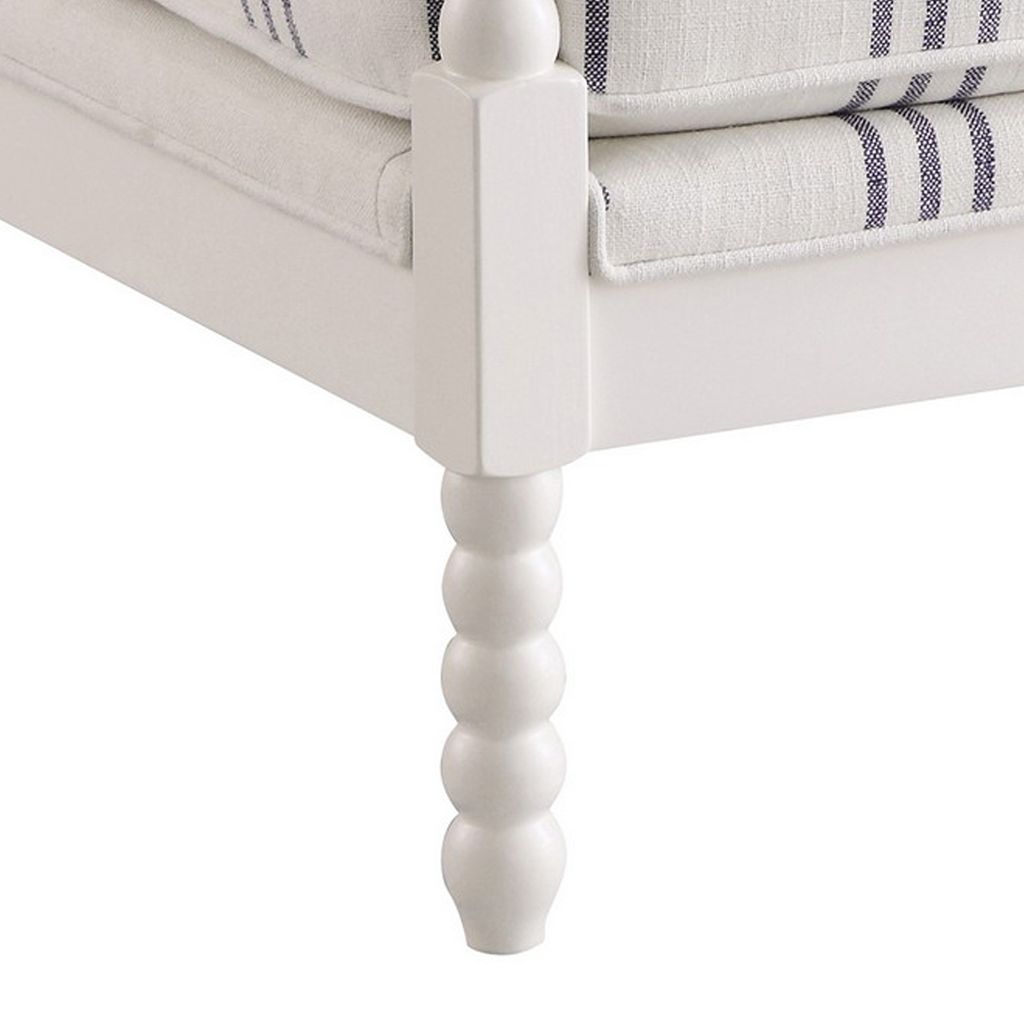 34 Inch Accent Chair, Reversible Pillow Backrest, Fabric, White, Navy - View 4