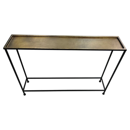 Aurelia 48 Inch Console Sofa Table, Artisanal Hammered Antique Bronze Tray Top, Industrial Black Iro - View 3