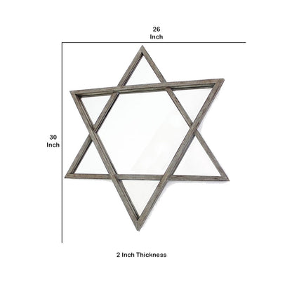 Transitional Wooden Wall Mirror with Hexagram Shape Design, Brown - View 6