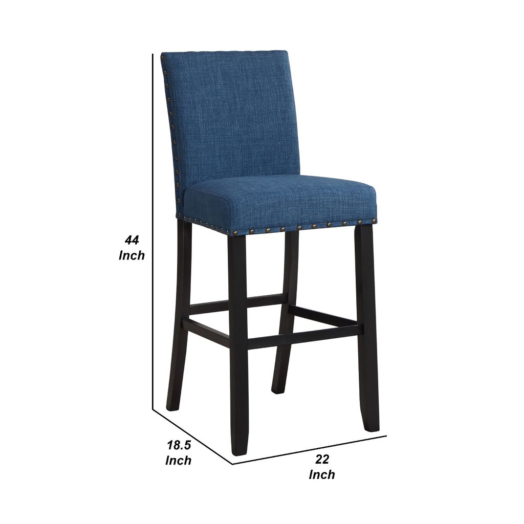 Bar Chair with Fabric Seat and Nailhead Trim, Set of 2, Blue - View 6