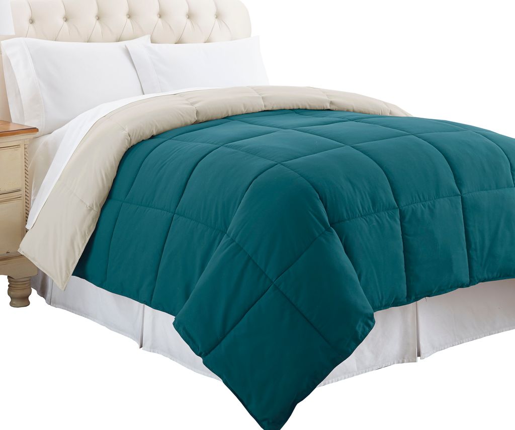 Genoa Queen Size Box Quilted Reversible Comforter The Urban Port, Blue and Gray