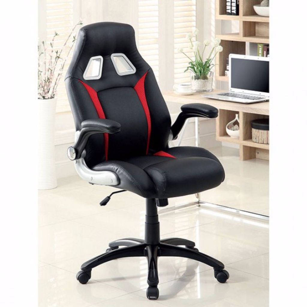 Leatherette Gaming Chair with Padded Armrests and Adjustable Height, Black - View 2