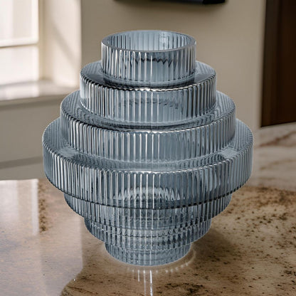 Rae 10 Inch Glass Vase, Geometric Round, Contemporary, Smokey Blue, Clear - View 7