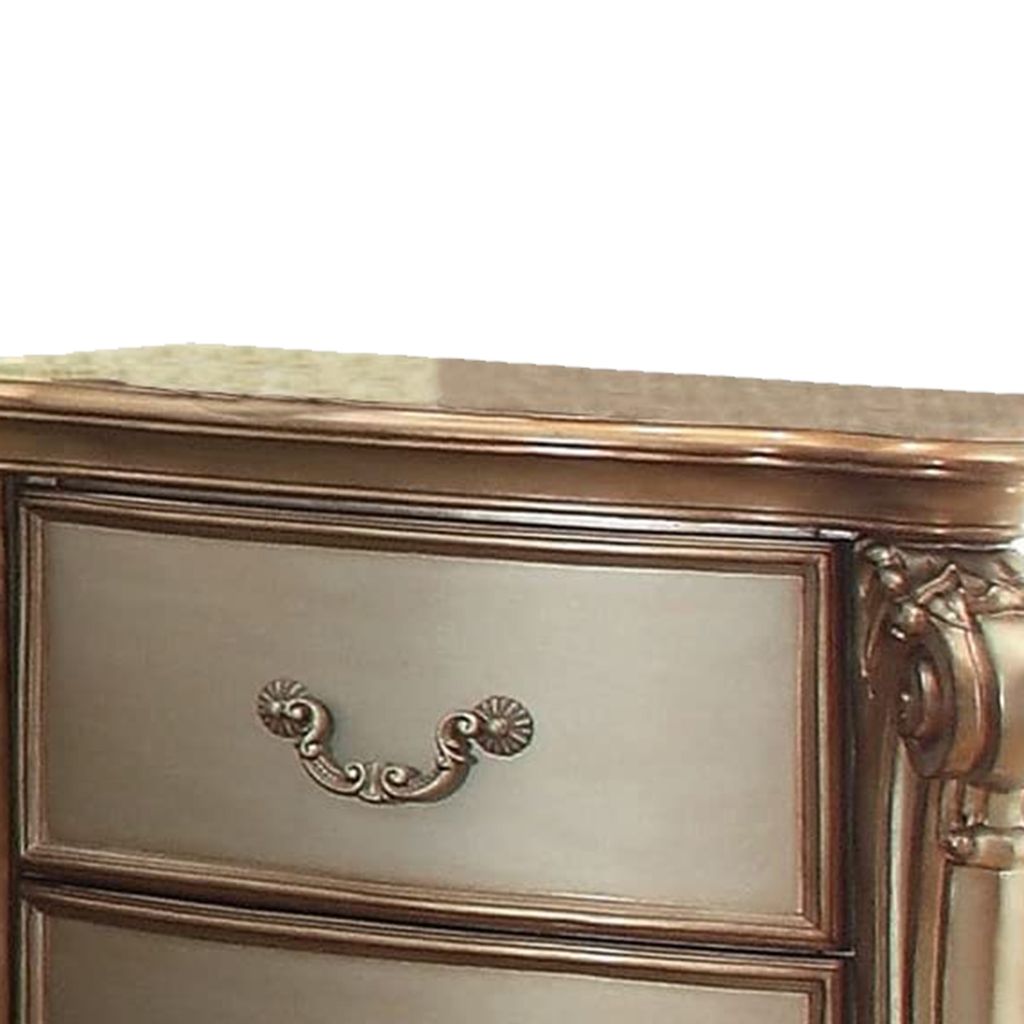 Wooden Nightstand with Two Drawers, Gold And Bone White - View 3