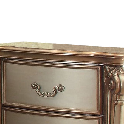 Wooden Nightstand with Two Drawers, Gold And Bone White - View 3