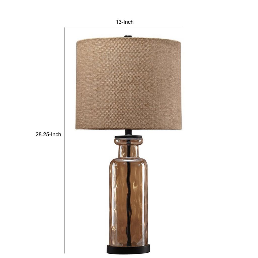 Glass Table Lamp with Fabric Drum Shade, Gold and Beige - View 5