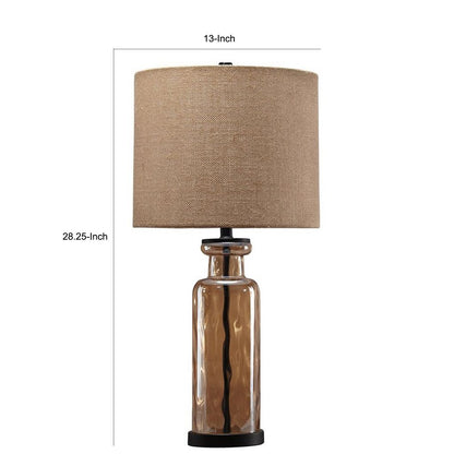 Glass Table Lamp with Fabric Drum Shade, Gold and Beige - View 5