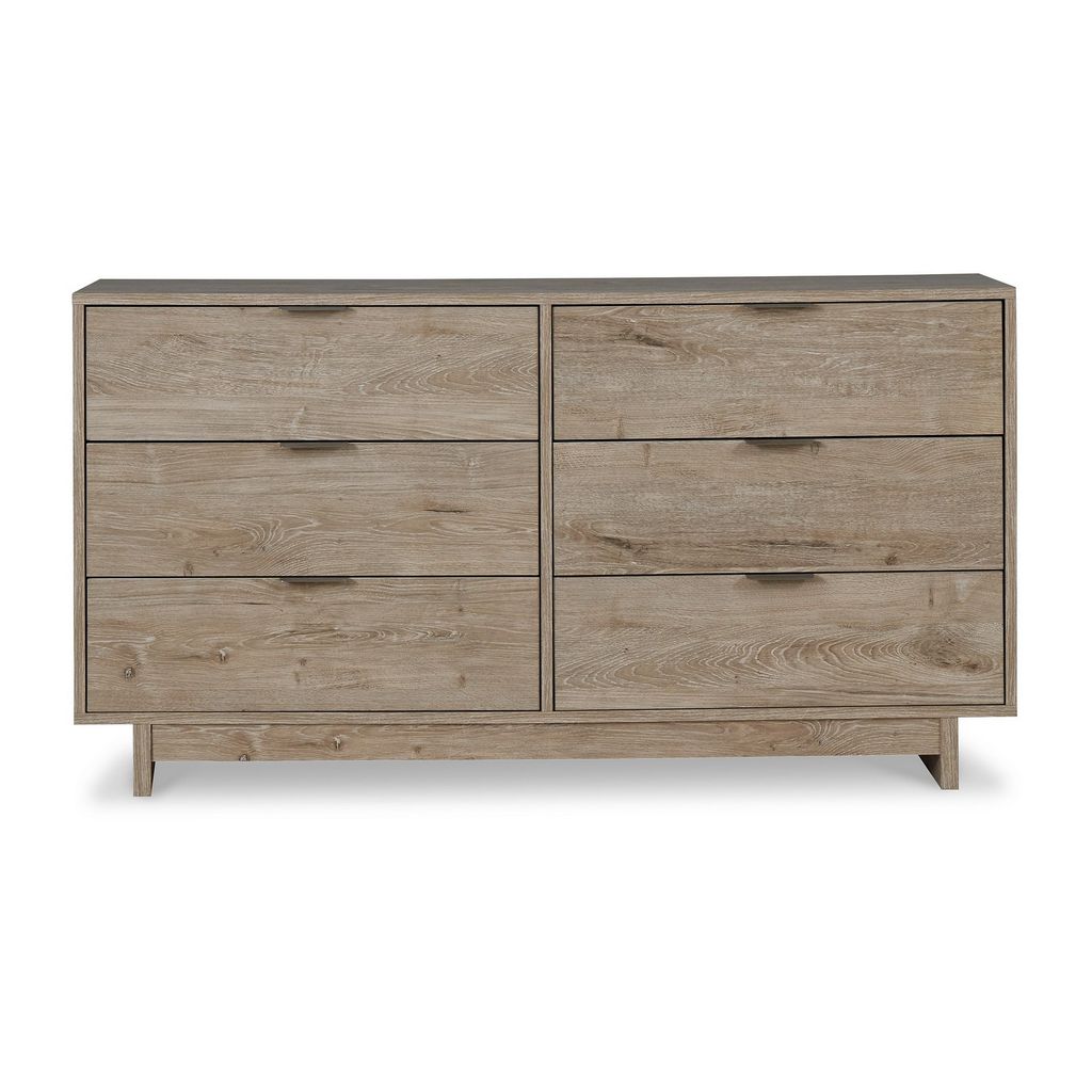 Fervor 59 Inch Dresser, 6 Drawers, Brown Wood Frame, Brushed Nickel Handles - View 2