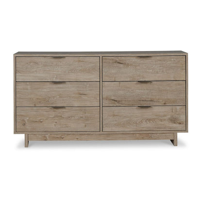 Fervor 59 Inch Dresser, 6 Drawers, Brown Wood Frame, Brushed Nickel Handles - View 2
