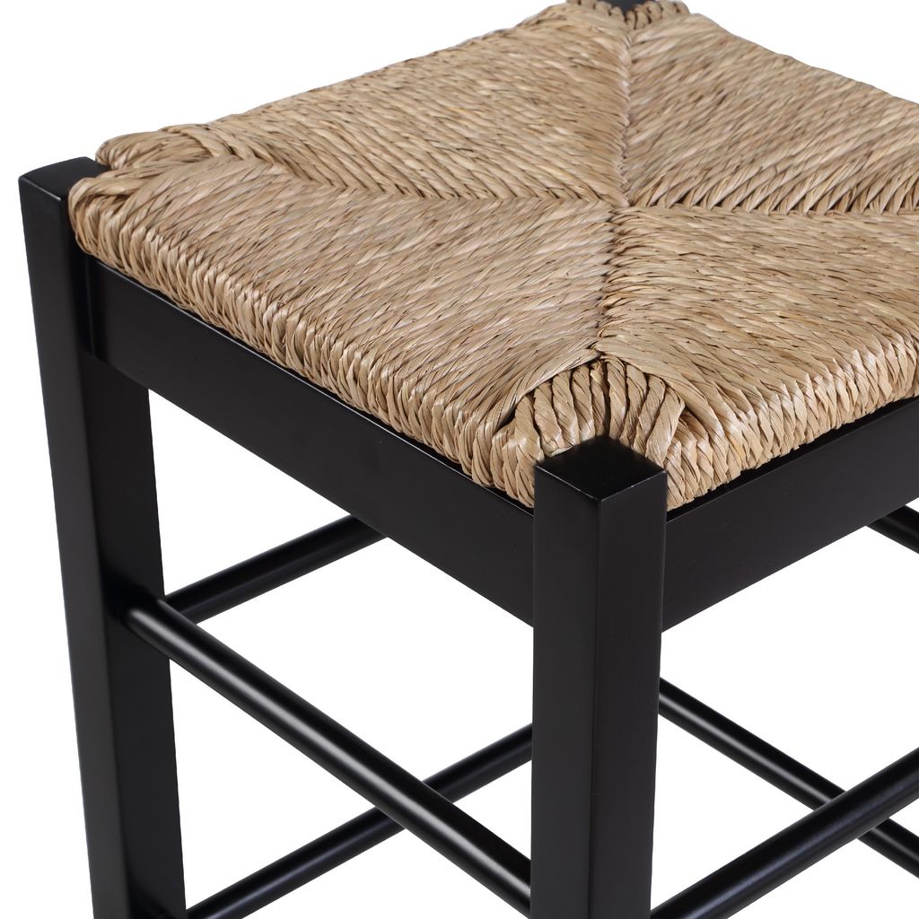 Chris 24 Inch Counter Stool with Wood Frame, Handwoven Rush Seat, Black - View 4