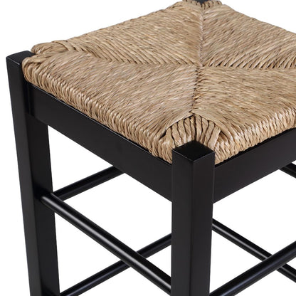 Chris 24 Inch Counter Stool with Wood Frame, Handwoven Rush Seat, Black - View 4
