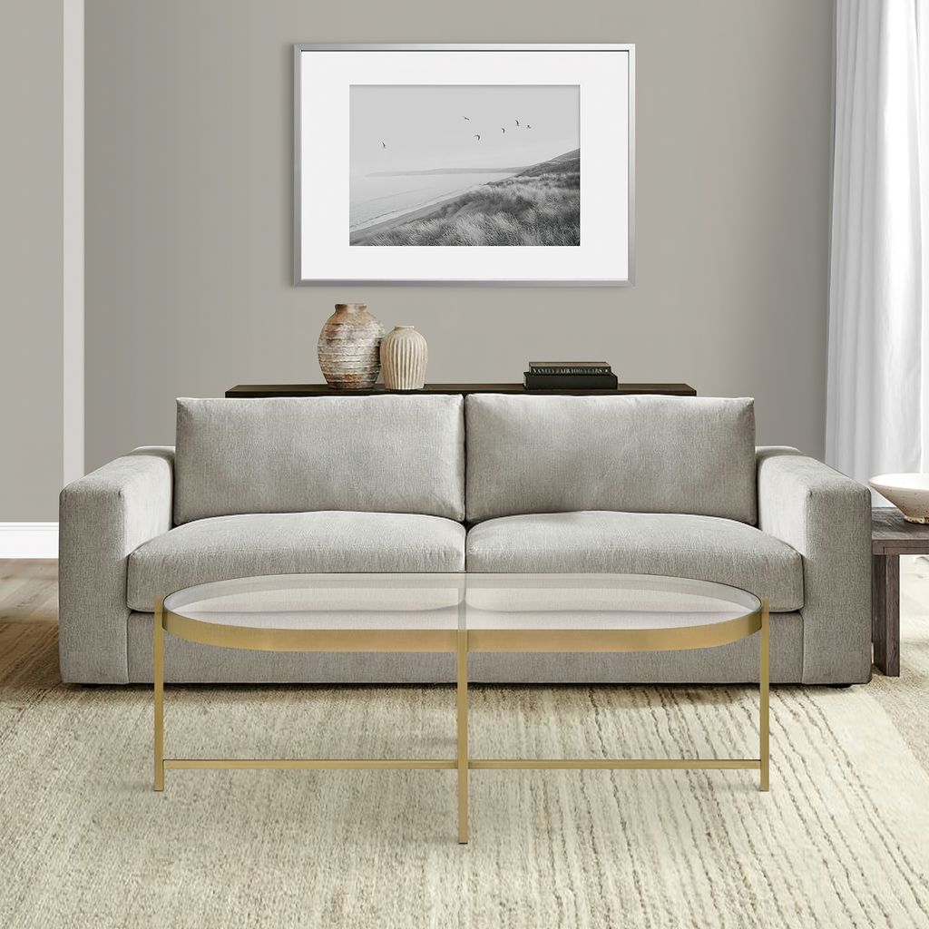 Coffee Table with Oblong Glass Top and Metal Frame, Gold - View 7