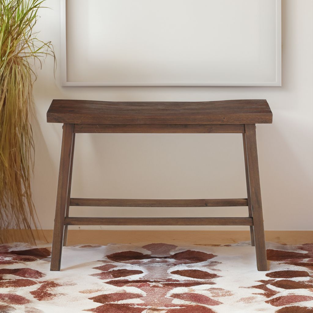 Saddle Design Wooden Bench with Grain Details, Brown - View 7
