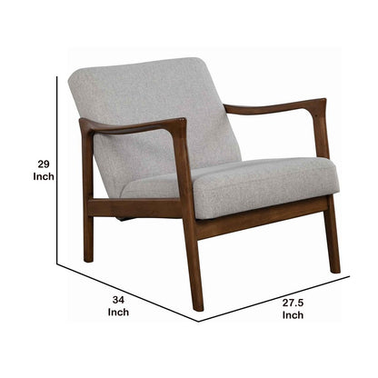 Fabric Upholstered Mid Century Wooden Lounge Chair, Gray and Brown - View 5