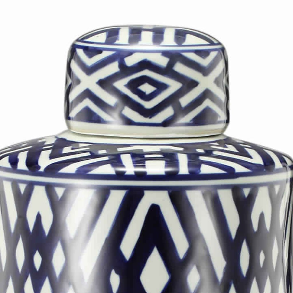 Ceramic Lidded Large Jar with Abstract Pattern, Blue And White - View 3