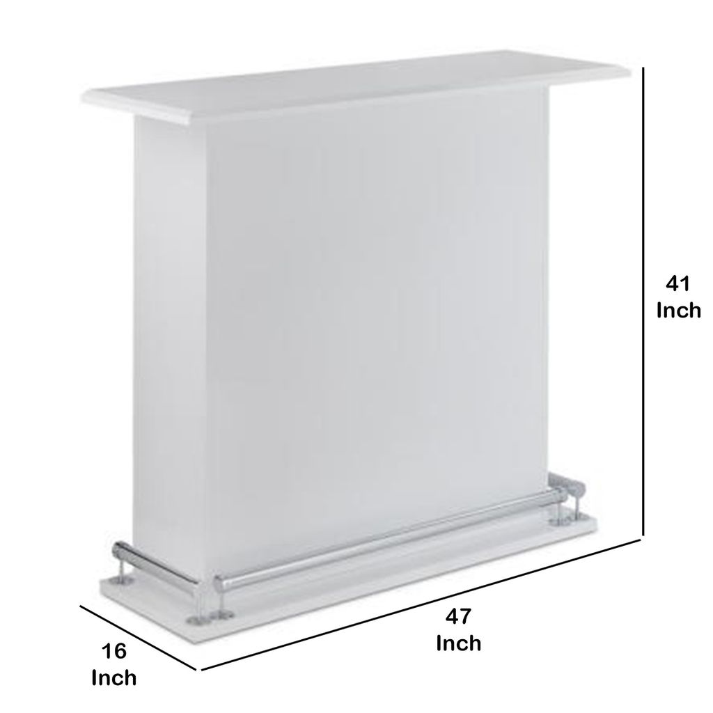 Rectangular Wooden Bar Table with Storage, White and Chrome - View 6