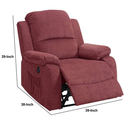 39 Inch Fabric Power Recliner with USB Port, Red - View 5