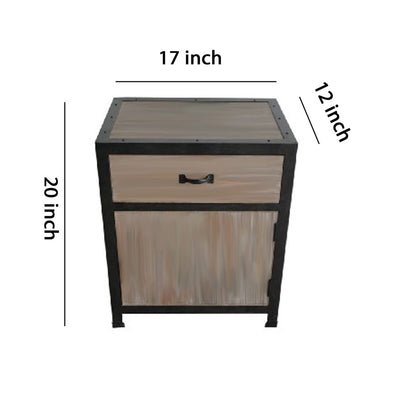 Transitional Wooden End Table with Metal Framing, Black & Brown - View 6