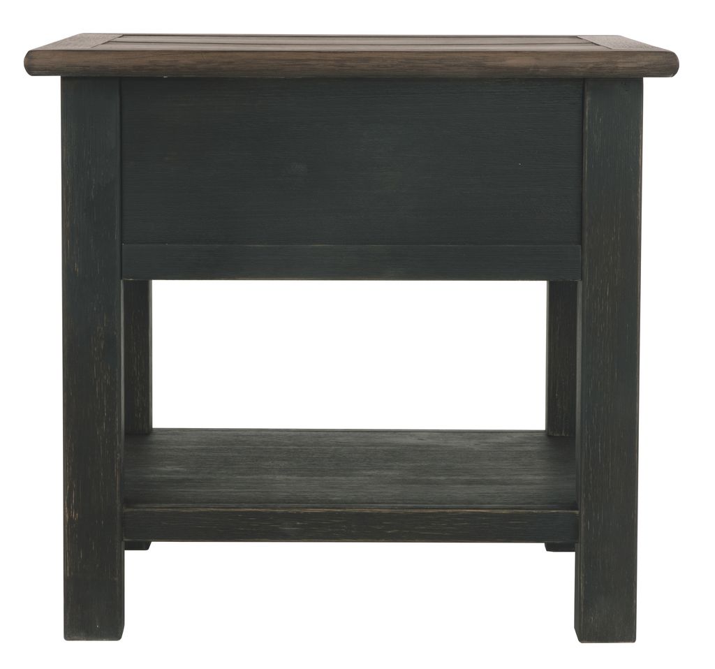 Wooden End Table with One Drawer and One Shelf, Brown and Black - View 4