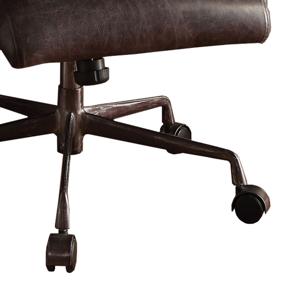 Metal & Leather Executive Office Chair, Antique Brown - View 2