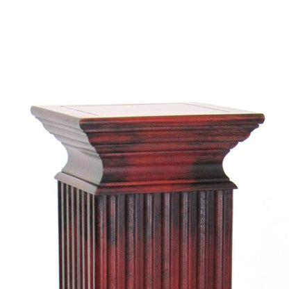 Square Shaped Column Pedestal with Reeded Design, Brown - View 2